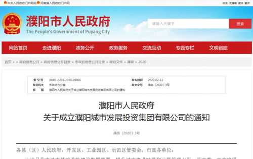 注冊資本金20億元，濮陽城市發展投資集團正式成立